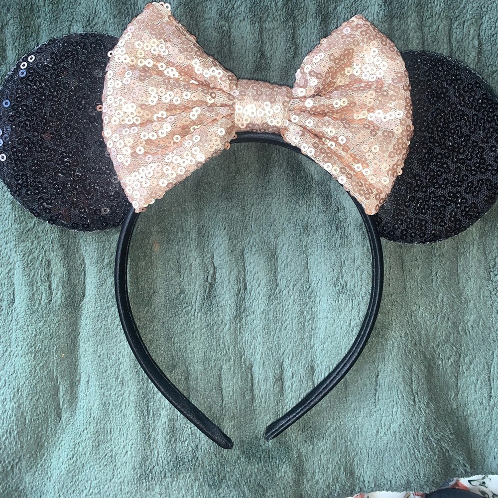 Custom sequin Champagne bow minnie mouse ears headband